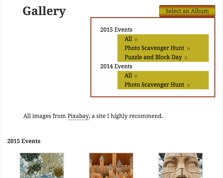 Screenshot of gallery without JavaScript functionality