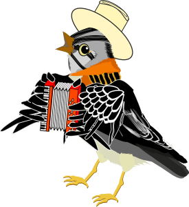 illustration of sparrow playing accordion