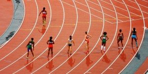 photo of runners waiting to race down their lanes