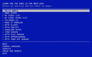 learnyounode menu screen